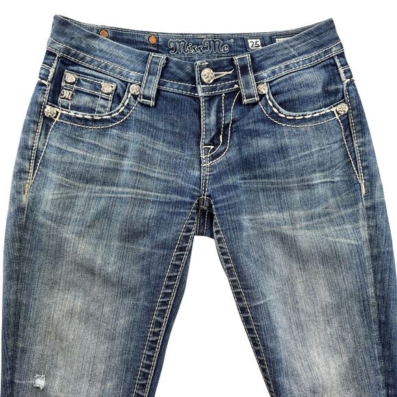 Miss Me Jeans Size 25 Signature Low Rise Slim Boot Flap Pocket Rhinestones - Picture 4 of 16